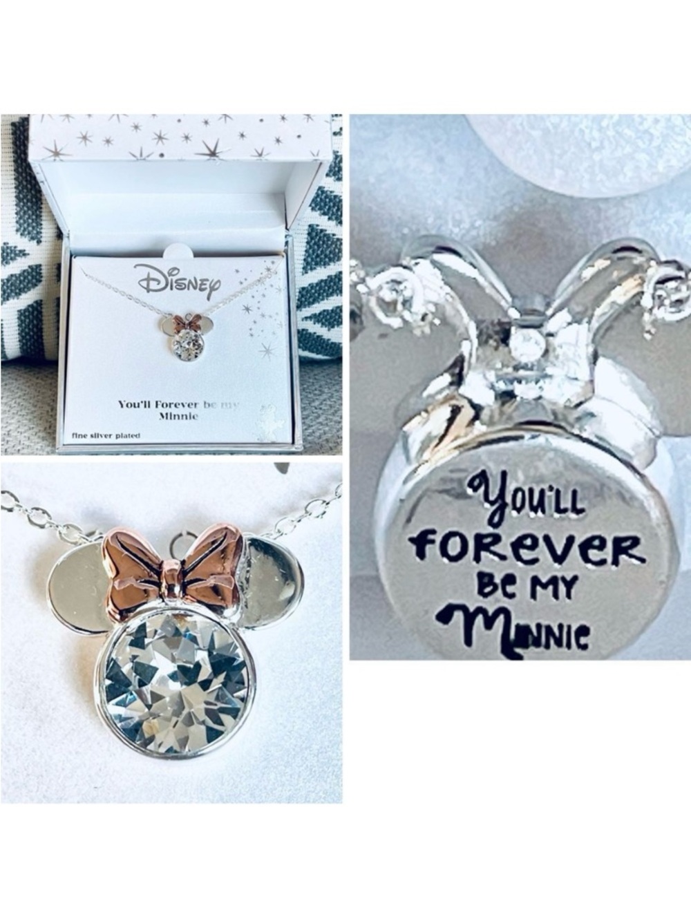 NWT Disney You’ll forever be my Minnie Fine Silver Pleated Mickey Pendant Neckla